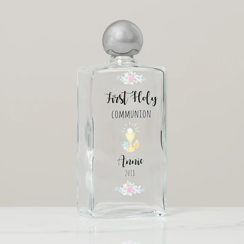 Personalized First Communion Holy Water Bottle - Laser Engraved Name & Date - color: Communion Pink