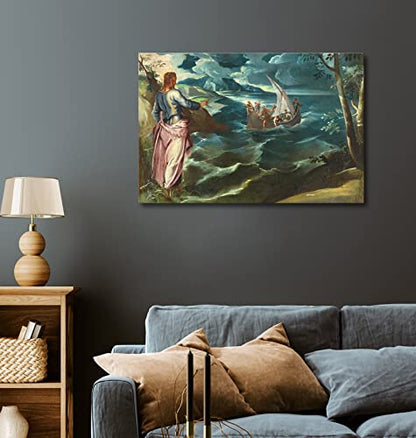 Canvas Print Wall Art - Christ at The Sea of Galilee, Circa 1575 by Tintoretto - 18x12 inches - color: Christ at the Sea of Galilee, size: 18"L x 12"W