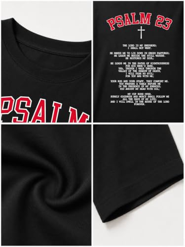 Tewmeu Christian Shirts for Women Oversized Psalm 23 Faith Bible Verse Tee - color: Black, size: XX-Large