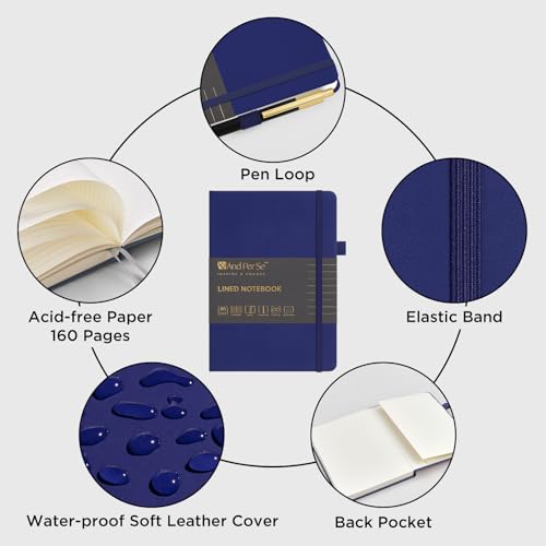 &And Per Se Lined Journal and Pen Set, A5 Leather Hardcover Notebook with Pen & Stationary Set, 160 Pages 100GSM Thick Ruled Paper Journal for Business Work Writing (Royal Blue) - color: Royal Blue
