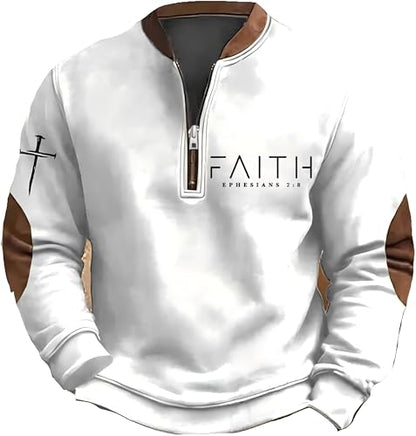 Men's Faith Print Casual T-Shirt Faith Ephesians 2 8 Pullover - color: White, size: 3X-Large