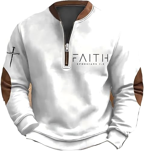 Men's Faith Print Casual T-Shirt Faith Ephesians 2 8 Pullover - color: White, size: 3X-Large