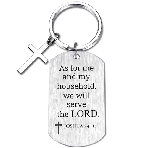 Inspirational Scripture Keychain with Cross - Bible Verse Matte Key Chain Religious Gift for Christian - style: Joshua 24:15