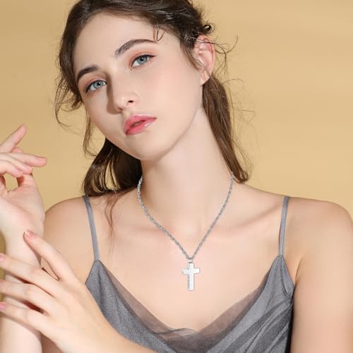 Cremation Cross Necklace for Ashes Stainless Steel Cross Urn Pendant Ashes Holder Memorial Jewelry-With Me Always - style: With Me Always-Silver-Gift Box
