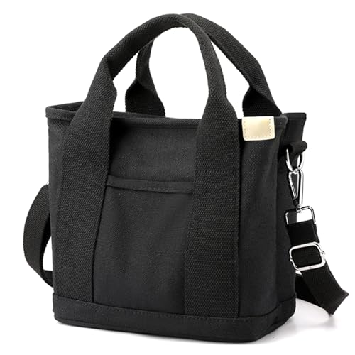 Canvas Tote Bag for Women,Small Totes Bags with Zipper Crossbody Purse with Pockets Large Shoulder Handbag,2 Sizes - color: Black, size: Large