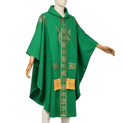 FAD-4U Church Catholic Priest Chasubles Vestments for Church Mass Vestments Robe with Stole - color: Green&gold