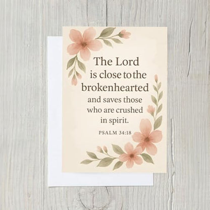 PICTURE THIS PRINTS Psalm 34:18 Prayer Encouragement with Bible Verse Greeting Card, Christian Comfort Sympathy Card, Religious Thinking of You Greeting, Comes with Envelope (5x7”)