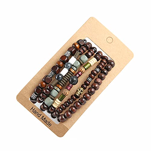 HZMAN Handmade Hemp Cords Wood Beads Leather Bracelets for Men Women - style: Skull