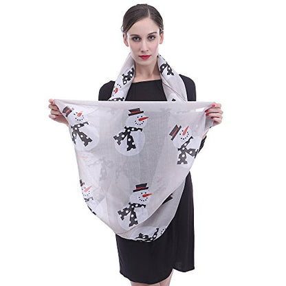 Lina & Lily Holiday Christmas Pattern Print Women's Infinity Scarf Lightweight - color: Silver, Snowman