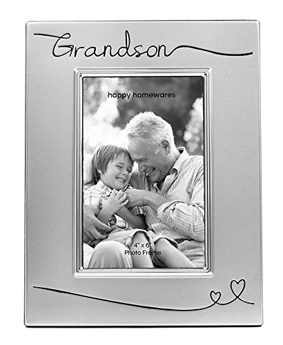 Haysom Interiors Beautiful Two Tone Silver Plated Grandson 4" x 6" Picture Frame with Black Velvet | Unique and Thoughtful Gift Idea by Happy Homewares - size: Grandson