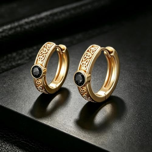 14K Gold Hoop Earrings for Women Gold Huggie Hoop Earring for Men - color: Celtic Knot-2