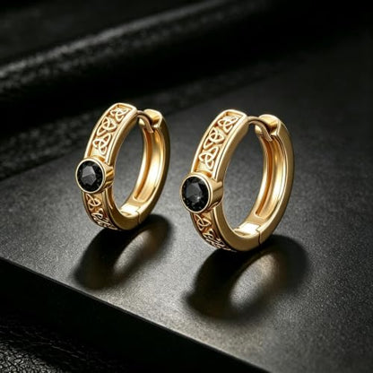 14K Gold Hoop Earrings for Women Gold Huggie Hoop Earring for Men - color: Celtic Knot-2