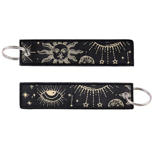 Woven Keychains (2-Packs) - Motorcycle Key Tag for Keys, Cars, Scooters, Aesthetic Key Chain for Women, Teacher, Men - color: Gold Sun