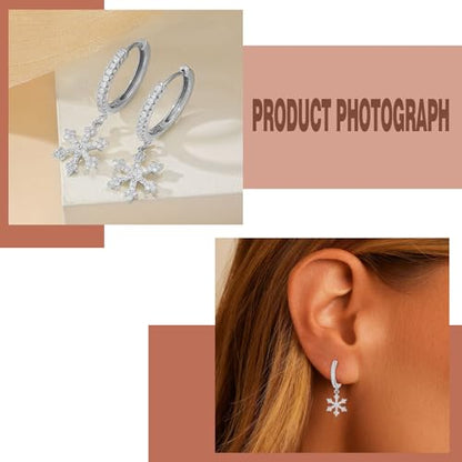 Cross Small Hoop Dangle Earrings 925 Sterling Silver CZ Diamonds Round Huggie Earrings For Men Women - style: snow silver