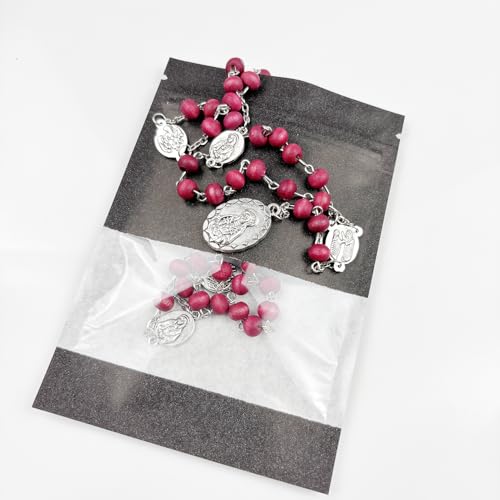 Seven Sorrows of Mary Rosary Wooden Beads Catholic Jewelry Necklace for Pray - color: Red
