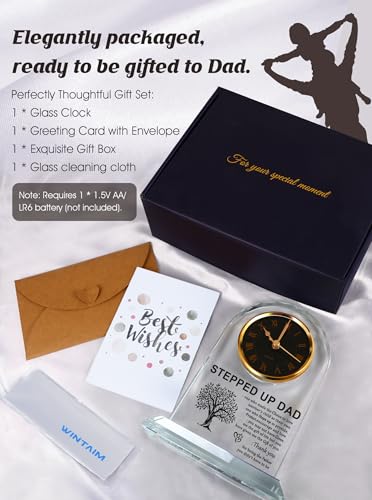 Stepdad Gifts from Daughter Son, Bonus Dad Fathers Day Glass Clock - color: Stepped Up Dad Gifts