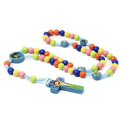 COLORFUL BLING Natural Wooden Catholic Rosaries Wood Crucifix Prayer Beads Pendant Necklace Prayer Jesus Religious Cross Rosary Necklace Handmade Jewelry - color: colorful