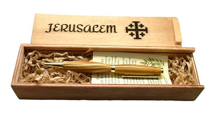 Olive wood from Israel hand turned pen with wooden gift box engraved Jerusalem Cross