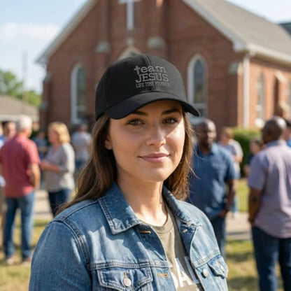 Custom Baseball Cap Team Jesus Life Time Member Christian God - color: Black Design Only