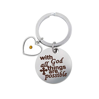 Uloveido Stainless Steel Faith Cross Keychain & Jesus Loves Me Christian Keyring Mustard Seed Charms Religious Jewelry - style: With God-heart