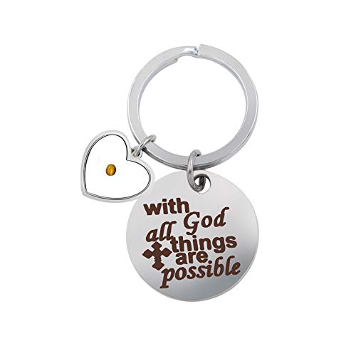 Uloveido Stainless Steel Faith Cross Keychain & Jesus Loves Me Christian Keyring Mustard Seed Charms Religious Jewelry - style: With God-heart