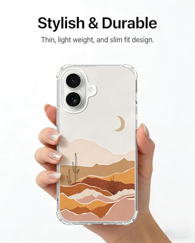 Boho Minimalist Moon Cactus Desert Phone Case Compatible with iPhone 17, Pastel Beige Brown Aesthetic Landscape Art Phone Cover for iPhone 17 - color: Desert