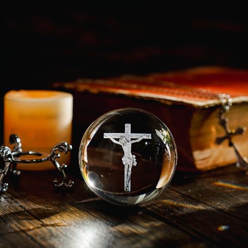 2.3in Jesus Crystal Ball with Stand 3D Cross Gift for Christian Catholic - style: Cross Jesus