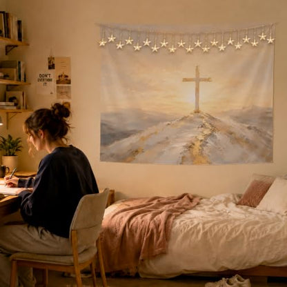MOLYUB Christian Tapestry for Home Church Prayer Room Bedroom 50x60 - color: Gray and Gold Cross