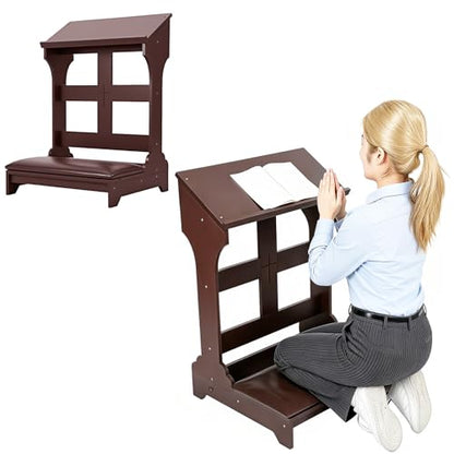 Prayer Kneeler Bench, Solid Wood Prayer Bench with Padded Kneeling Cushion and Bible Holder Shelf, Christian Kneeling Benches for Home Church Worship Meditation and Religious Prayer Room Furniture