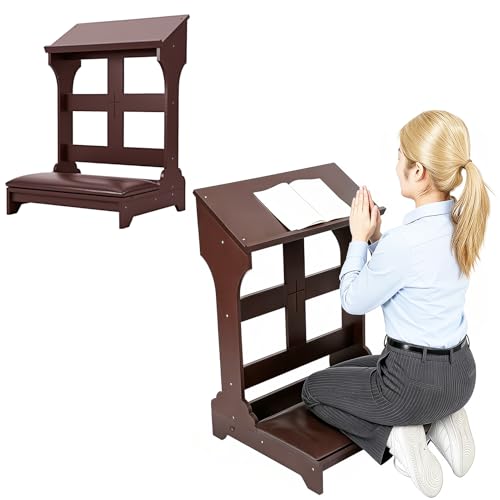 Prayer Kneeler Bench, Solid Wood Prayer Bench with Padded Kneeling Cushion and Bible Holder Shelf, Christian Kneeling Benches for Home Church Worship Meditation and Religious Prayer Room Furniture