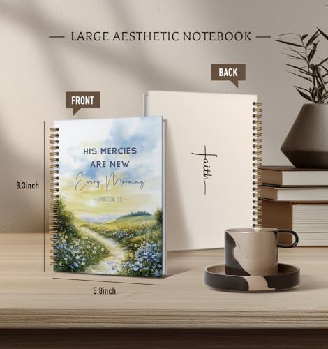 Christian Notebook For Women- Prayer Journal for Women Men,Inspirational Art Gifts for Church Members,His Mercies Are New Every Morning Gold Spiral Bound Hardcover Bible Journaling,5.8"x8.3" - color: Bible new morning