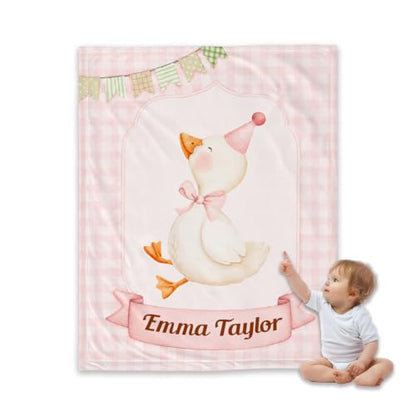 Personalized Birthday Goose Blanket, Pink Plaid Baby Throw Gift - color: #Ver11