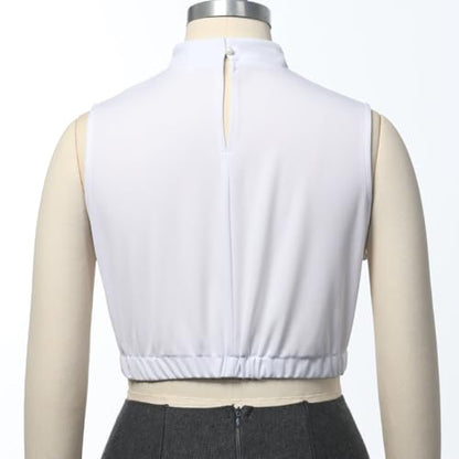 Women's Clergy Crop Top Sleeveless T-Shirt Tab Collar Clergy Priest Church Clergy Bib - color: White, size: Small