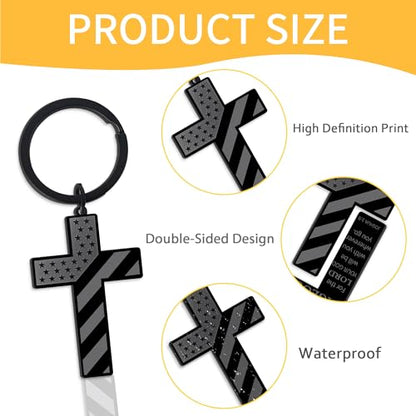 Bozidol Inspirational Bible Verse Cross Keychains, Religious Christian Birthday Baptism Graduation Gifts for Men Boys Teens - color: American Flag