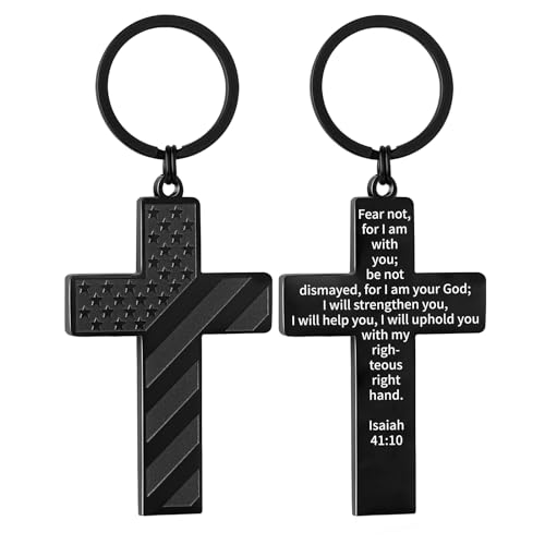DuoDiner Cross Keychain for Men American Flag Bible Verse Christian Gifts - color: Black, style: Lsaiah 41:10