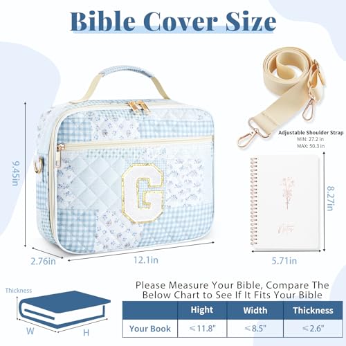 Personalized Initial Bible Cover Case for Women Bible Bag w/Study Supplies - color: Spliced Flower, size: G