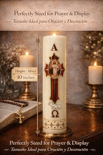 Cirio Pascual Paschal Candle – (10" inches - Large / 1/4 Kilo) 100% Wax Catholic with Alpha & Omega Symbol – Jesus Christ Church for Holy Saturday Vigil, Resurrection & Worship – Choose Your Size - size: 10" inches - Large / 1/4 kilo