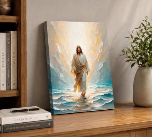 CXKAWM Jesus Wall Art, Walking On Water Canvas Prints, 12"x16" - color: Jesus Walking Wrapped Canvas, size: 12x16in