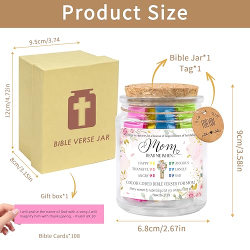 Bozidol Bible Verse Jar for Mom, Mom Gifts from Daughter Son, 90 Color Coded Bible Verses in a Jar, Inspirational Christian Faith Based Mothers Day Christmas Birthday Gifts for Women - color: Mom