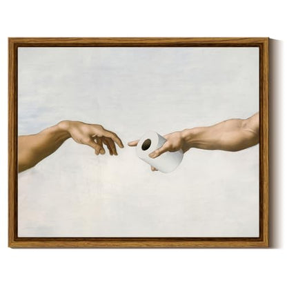InSimSea Framed Canvas Wall Art, God's Hand Holding Toilet Paper, 10x8 Inch - color: Toilet Paper