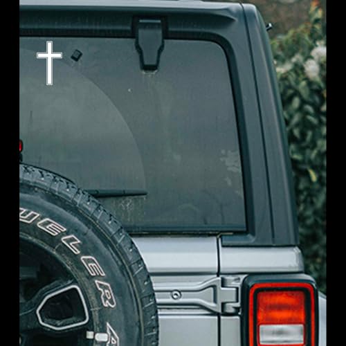 Christian Cross Vinyl Decal Sticker – (White) Religious Car Sticker for Cars, Trucks, SUVs, Windows, Bumpers – Jesus God Faith Inspirational Decal for Vehicles – Waterproof & Durable