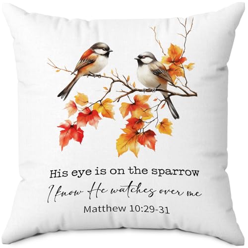 Fall Christian Chickadee Bird Throw Pillow Covers 18x18 - color: Sparrow
