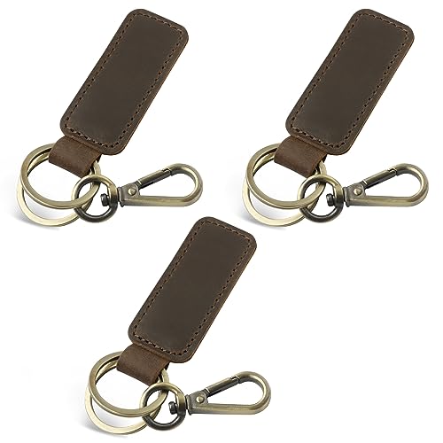 Jack&Chris Genuine Leather Car Keychain, Universal Key Fob Keychain, Leather Key Chain Holder for Men and Women, JC306 - color: Coffee*3