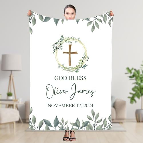 Girl Baptism Present from Godmother, Personalized God Bless Christian Blanket, Infant Christening Blanket, Baby Blessing Throw, Catholic Quilt with Cross, Communion Coverlet, Prayer Blankets - color: #Ver3