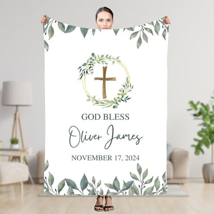 Girl Baptism Present from Godmother, Personalized God Bless Christian Blanket, Infant Christening Blanket, Baby Blessing Throw, Catholic Quilt with Cross, Communion Coverlet, Prayer Blankets - color: #Ver3