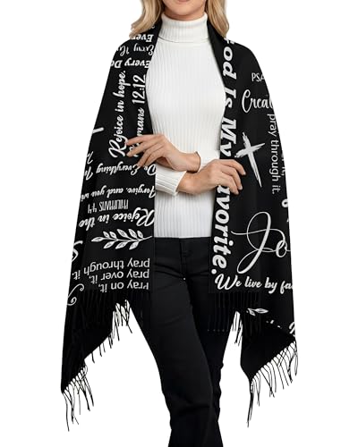 Prayer Shawls for Women Inspirational Scripture Scarf Wrap - color: Black