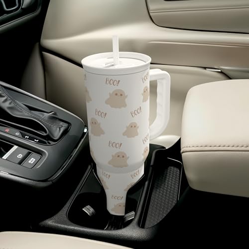 SANDJEST Boo Tumbler with Handle and Straw 40oz – Stainless Sleel Slider Tumbler Travel Coffee Mug for Women - Gift Idea for Fall Autumn Halloween Christmas - color: Boo 1