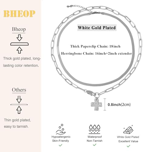 Bheop Chunky Cross Necklace for Women, 14K Gold Silver Statement Necklace - color: SL-2 PCS Set(0.8 inch Pendant)