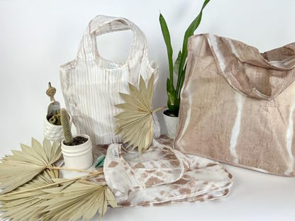 Pure Sage Reusable Grocery Bag - Stylish Shopping Bags for Groceries - Foldable Tote Bag - color: Natural Reeds