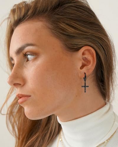 14K Gold Earring Cross Waterdrop Butterfly Heart Knot Earrings for Women Gold Silver Cross Leverback Drop Gold Silver Teardrop Hoop Dangle Earring White Gold Dangle Drop Earring - color: Black-CZ Cross Leverback Earring